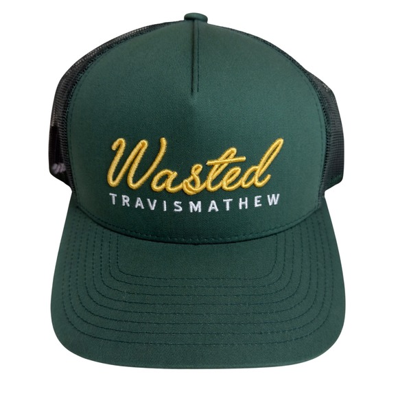 TravisMathew Wasted Waste Management Trucker Hat Green Embroidered Snapback